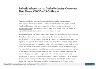 Robotic Wheelchairs Market is to Reach US$ 6,073.9 Mn by 2026 | CAGR of 14.84 %
