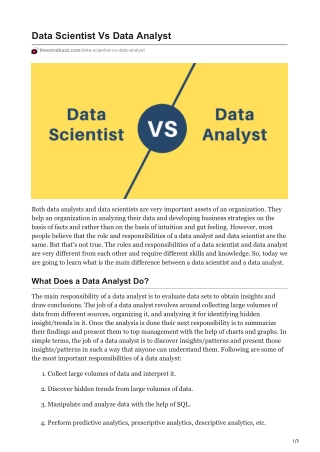 Data Scientist Vs Data Analyst