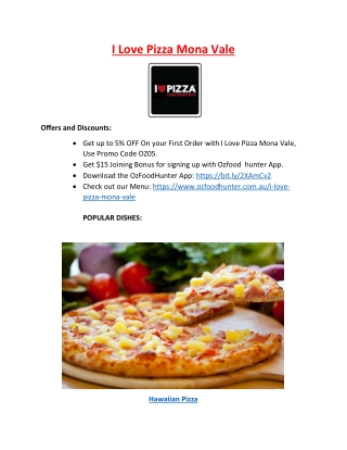 5% off - I Love Pizza Mona Vale Menu Delivery & Takeaway NSW