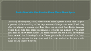 Books Your kids Can Read to Know More About Space