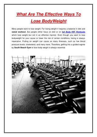 What Are The Effective Ways To Lose BodyWeight
