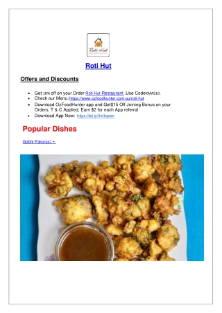 5% off - Roti Hut Indian food Restaurant Menu Hughesdale, VIC