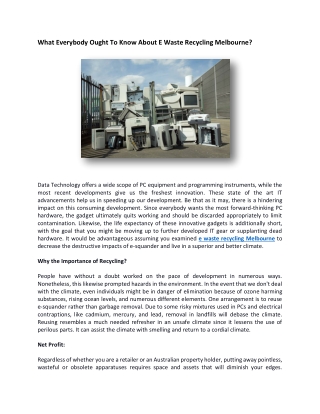 What Everybody Ought To Know About E Waste Recycling Melbourne?