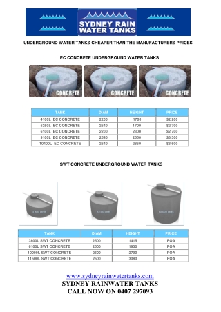 Underground Concrete Water Tanks