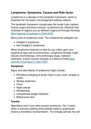 Lymphoma: Symptoms, Causes and Risk factor