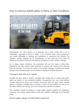 How to improve forklift safety in Rainy or Wet Conditions