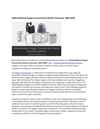 Global Medical Oxygen Concentrator Market Research Report 2021-2026
