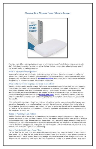 Sleepsia Best Memory Foam Pillow in Kanpur