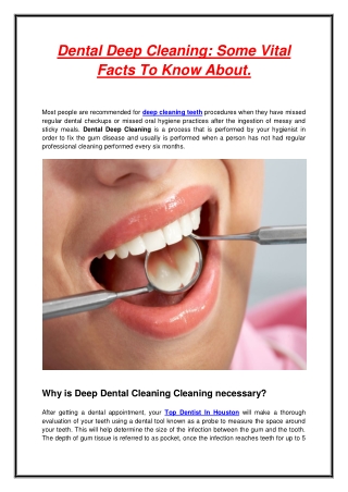 Dental Deep Cleaning Some Vital Facts To Know About