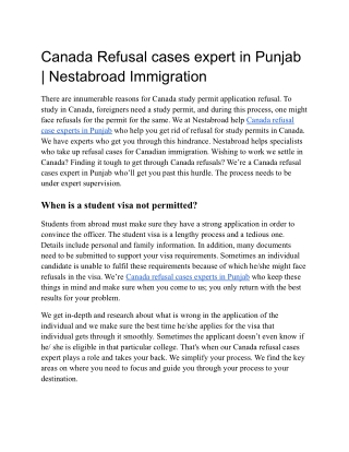 Canada Refusal cases expert in Punjab - Nestabroad Immigration