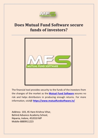 Does Mutual Fund Software secure funds of investors