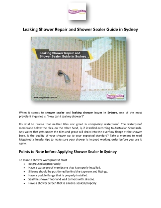 Leaking Shower Repair and Shower Sealer Guide in Sydney