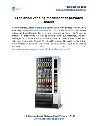 Free drink vending machine that provides snacks