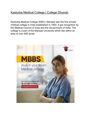Kasturba Medical College | College Dhundo