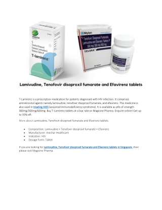 Lamivudine, Tenofovir disoproxil fumarate and Efavirenz tablets in Singapore