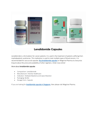 lenalidomide capsules in Singapore