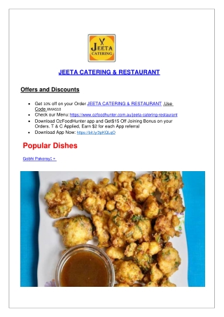 Jeeta Catering & Restaurant-Delivery | 5% off OzFoodHunter