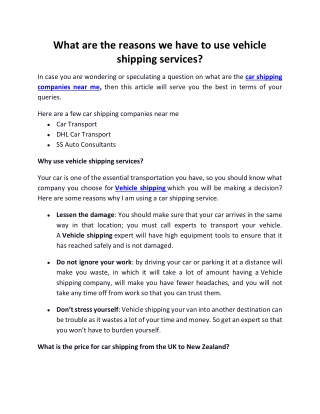What are the reasons we have to use vehicle shipping services?