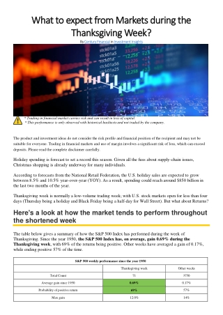 What to expect from Markets during the Thanksgiving Week?