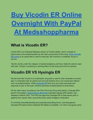 Buy Vicodin ER Online Overnight With PayPal At Medsshoppharma (1)