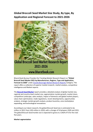 Global Broccoli Seed Market Research Report 2021-2026