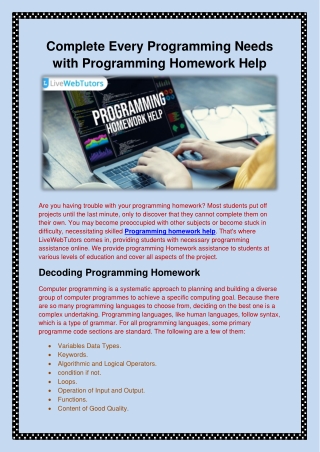 Complete Every Programming needs with Programming Homework Help