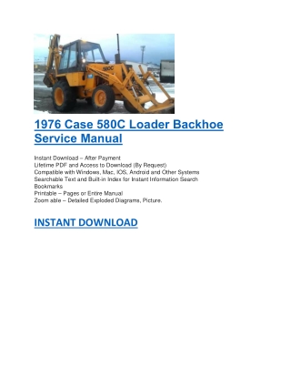 1976 Case 580C Loader Backhoe Service Manual