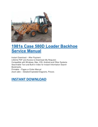 1981s Case 580D Loader Backhoe Service Manual
