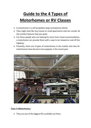 Guide to the 4 Types of Motorhomes or RV Classes