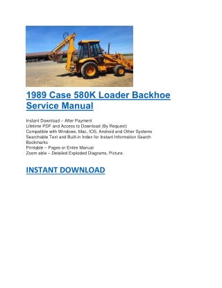 1989 Case 580K Loader Backhoe Service Manual