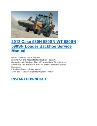 2012 Case 580N 580SN WT 580SN 590SN Loader Backhoe Service Manual