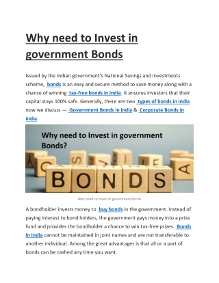 Why need to Invest in government Bonds