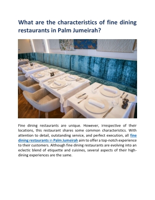 What are the characteristics of fine dining restaurants in Palm Jumeirah