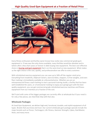 High Quality Used Gym Equipment at a Fraction of Retail Price