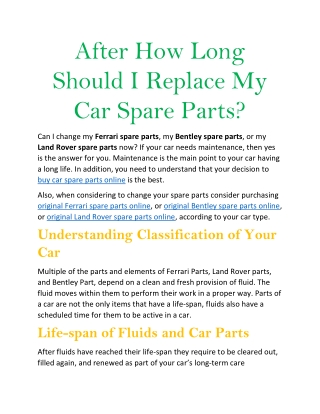 After How Long Should I Replace My Car Spare Parts