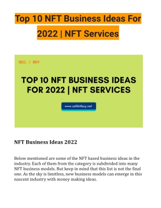 Top 10 NFT Business Ideas For 2022 | NFT Services