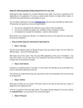 Steps For Selecting Quality Grade Industrial Fan For Your Unit