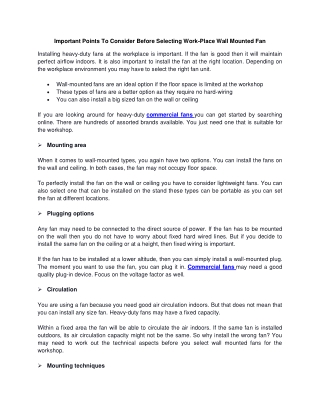 Important Points To Consider Before Selecting Work-Place Wall Mounted Fan