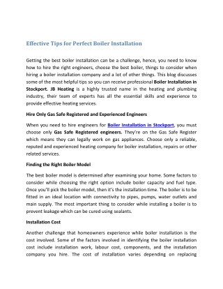 Effective Tips for Perfect Boiler Installation