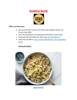 5% Off - Grabthai Bondi Thai Restaurant Menu in Bondi, NSW