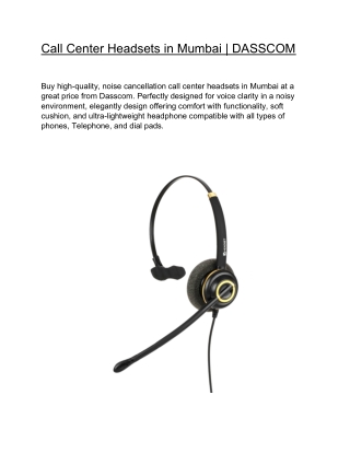 Call Center Headsets in Mumbai | DASSCOM