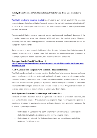 Barth Syndrome Treatment Market Estimate Growth Rate Forecast & End-User Application to 2029