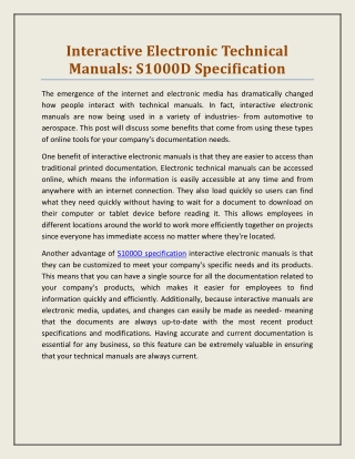 Interactive Electronic Technical Manuals: S1000D Specification