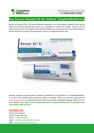Buy Generic Benzoyl 5% Gel Online