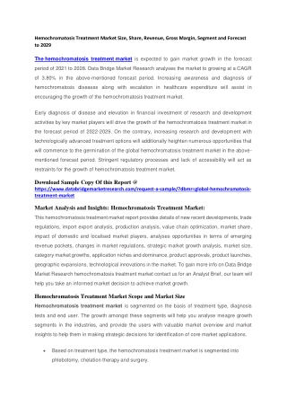 Hemochromatosis Treatment Market Size, Share, Revenue, Gross Margin, Segment and Forecast to 2029