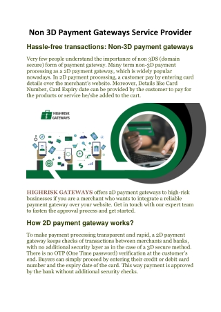 Non-3d Payment Gateway - HighRisk Gateways