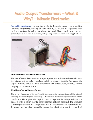 Audio Output Transformers – What & Why? – Miracle Electronics