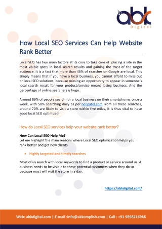 How Local SEO Service Can Help Website Rank Better