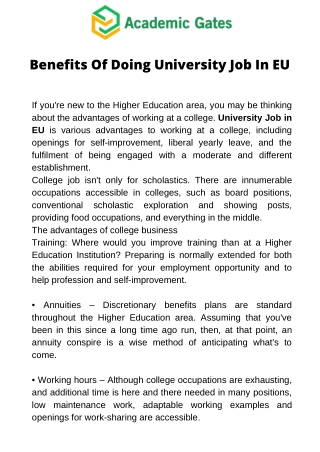 Benefits Of Doing University Job In EU
