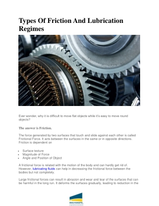 Types Of Friction And Lubrication Regimes - Know about Lubricants, Oils & Grease
